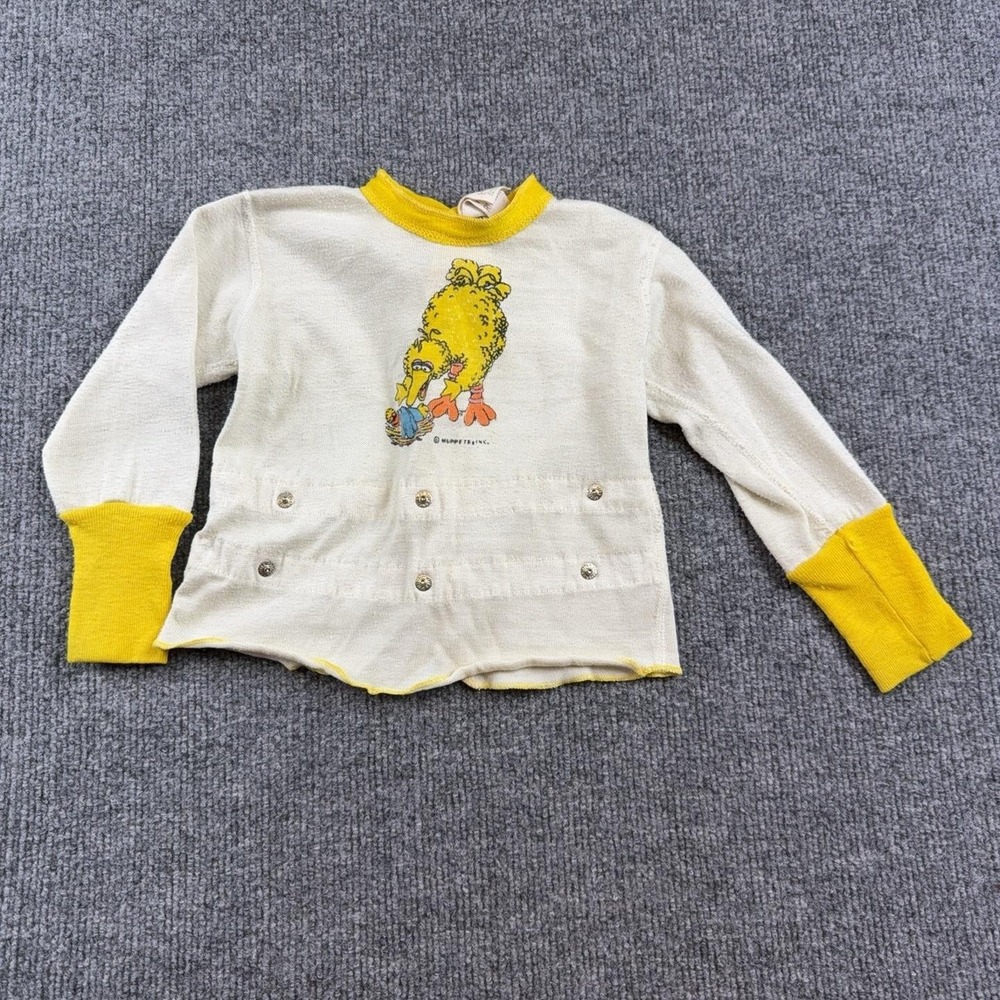 Vintage Toddle Time Pajama Top Girls 2T Yellow Big Bird Sesame Street Knit